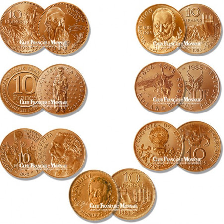 LE LOT DES 7 PIECES DE 10F COMMEMORATIFS