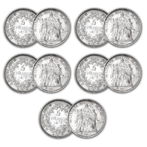 Lot de 5 x 5 Francs Argent Hercule IIIe  République 