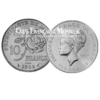 1982- MONACO - 10 Francs Argent Essai Princesse Grace BE 1982- MONACO - 10 Francs Argent Essai Princesse Grace BE
