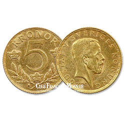 5 Couronnes Or Gustav V - Suède