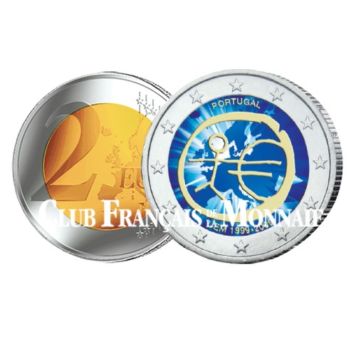 2 Euro 10 ans de l'Union Economique et Monétaire colorisée - Portugal 2009