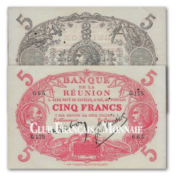 Billet de 5 Francs Rouge de la Réunion 1944 SUP+