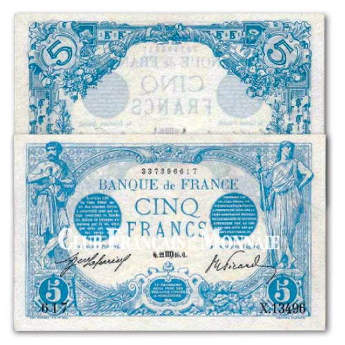 Billet de 5 Francs Bleu 1912 – 1917 SUP+/SPL