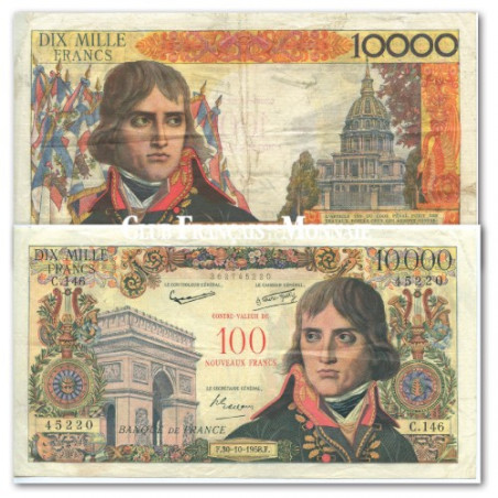 Billet de 10 000 Francs Bonaparte Surchargé 100 NF - France 1958