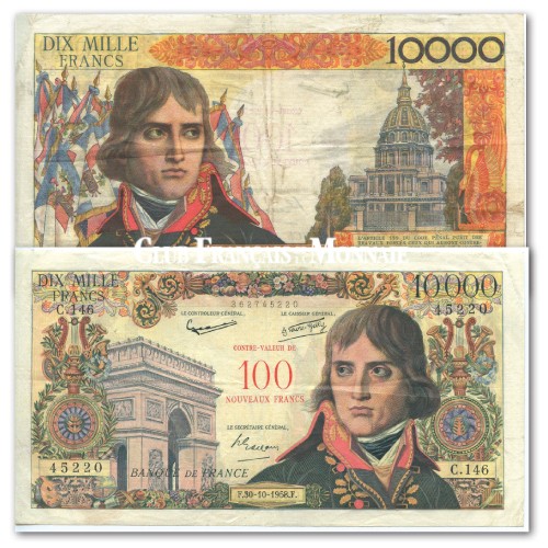 Billet de 10 000 Francs Bonaparte Surchargé 100 NF - France 1958