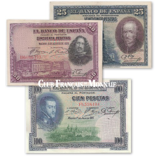 Lot de 3 billets Espagnols 1925 -1928
