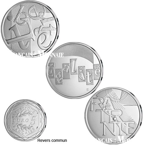 Lot de 3 x 5 Euro Liberté, Égalité, Fraternité - France 2013