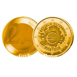 2 Euro dorée à l'Or fin 10 ans de l'Euro - Autriche 2012