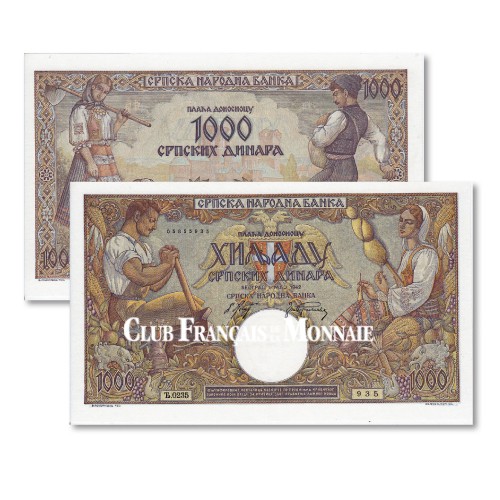 Billet de 1000 Dinars Serbie 1942 - Occupation Allemande