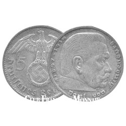 5 Reichsmark Argent Hinddenburg Allemagne 1935-1939