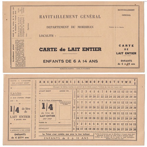 Cartes de ravitaillement de Lait Cartes de ravitaillement de Lait
