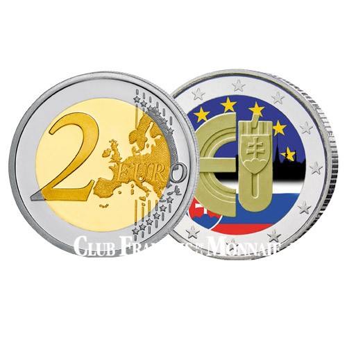 2 Euro Slovaquie 2014 colorisée - 10 ans de l'entrée de la Slovaquie dans l'UE