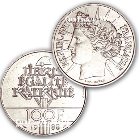 100 Francs Argent Fraternité - France 1988