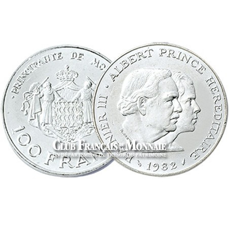 1982 - MONACO - 100 Francs argent Rainier/Albert