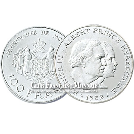1982 - MONACO - 100 Francs argent Rainier/Albert