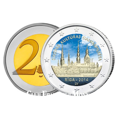 2 Euro Lettonie 2014 colorisée - Riga