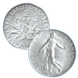 LES 5 PIECES 2 FRANCS ARGENT TYPE SEMEUSE 3e REPUBLIQUE