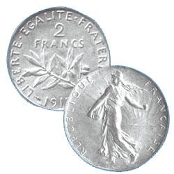 Les 5 pièces 2 Francs Argent type Semeuse 3e République