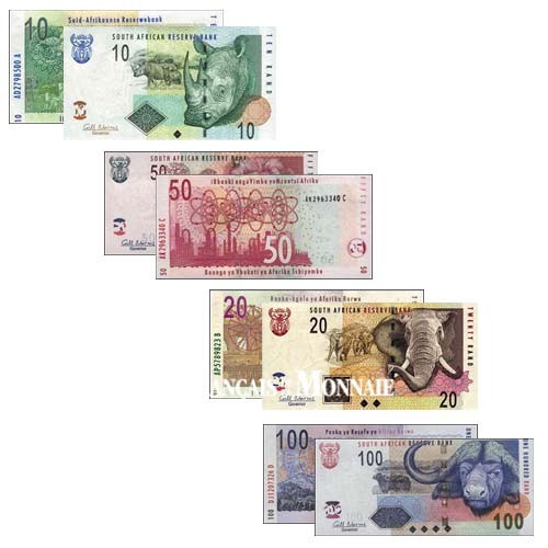 Lot de 4 billets Afrique du Sud 2005 - Animaux Lot de 4 billets Afrique du Sud 2005 - Animaux