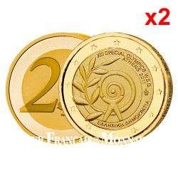 Lot de 2 x 2 Euro dorée à l'Or fin XIIIe Jeux Olympiques Spéciaux – Grèce 2011