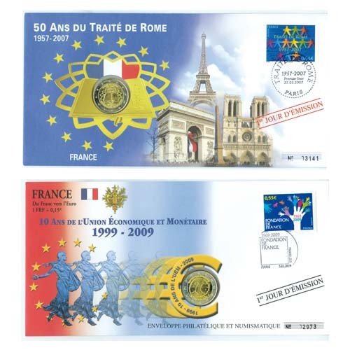 Lot de 2 ETM France : ETM  2 Euro France 10 Ans de l'Euro + ETM France Traité de Rome 2 Euro 