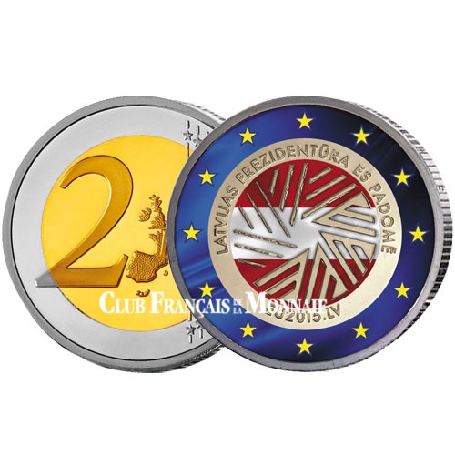 2 Euro Lettonie colorisée 2015 - Présidence de l'UE