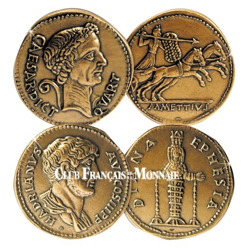 Lot des 2 médailles : Jules César et Hadrien