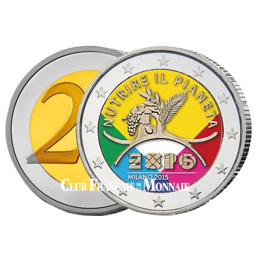 2 Euro colorisée Italie 2015 - Exposition universelle de Milan