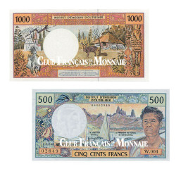 Lot de 2 billets 500 Francs + 1000 Francs CFP 1992-1996