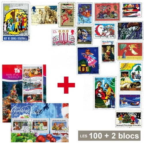 100 timbres Noël + 2 Blocs de Noël OFFERTS