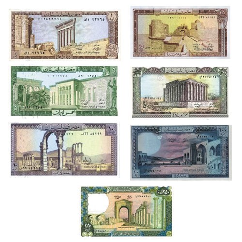 Set 7 billets Liban 1978-1988 Set 7 billets Liban 1978-1988