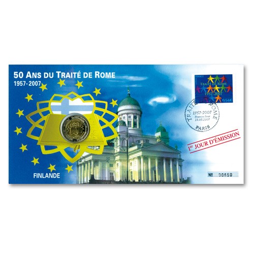 Enveloppe “1er Jour” d’émission 2 Euro Finlande 2007 - 50 ans du Traité de Rome Enveloppe “1er Jour” d’émission 2 Euro Finlande 2007 - 50 ans du Traité de Rome