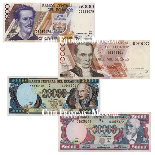 Lot de 4 billets - Equateur 1999