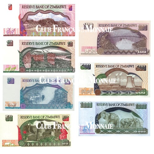 Lot de 7 billets Zimbabwe 1994-2004 - Avant inflation Lot de 7 billets Zimbabwe 1994-2004 - Avant inflation