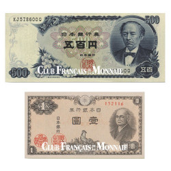 Lot de 2 billets 500 et 1 Yen Japon