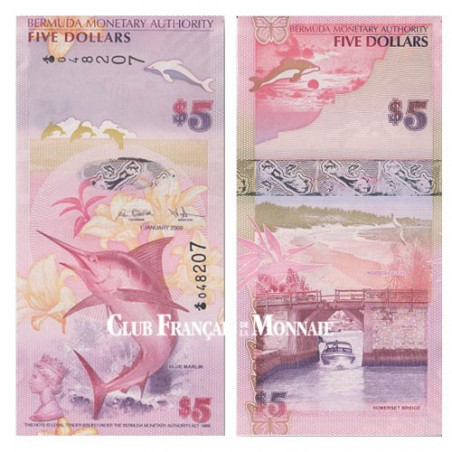 Billet de 5 Dollars Bermudes 2009