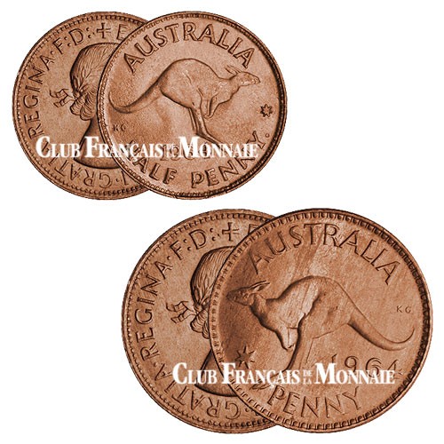 Set 2 monnaies Australie 1955-1964 - ½ penny + 1 penny