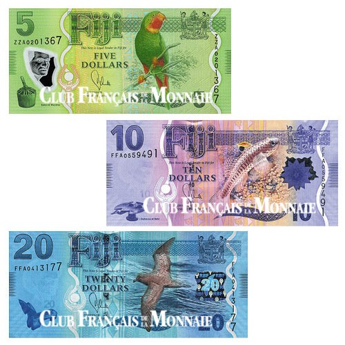 Lot de 3 billets Fidji 2012