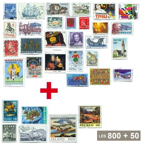 800 timbres Scandinaves* + 50 timbres Islande OFFERTS