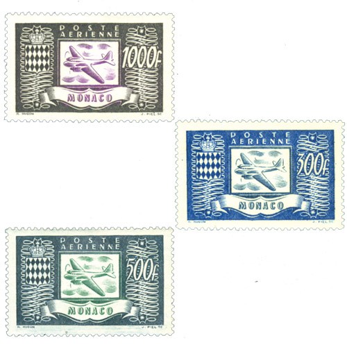 3 timbres Poste aérienne Monaco 1949