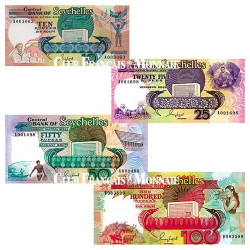 Lot de 4 billets Seychelles 1989