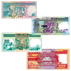 Lot de 4 billets Seychelles 1989
