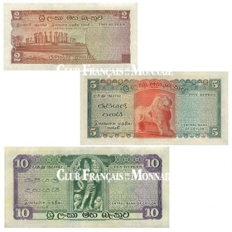 Set de 3 billets Sri Lanka 1969-1977