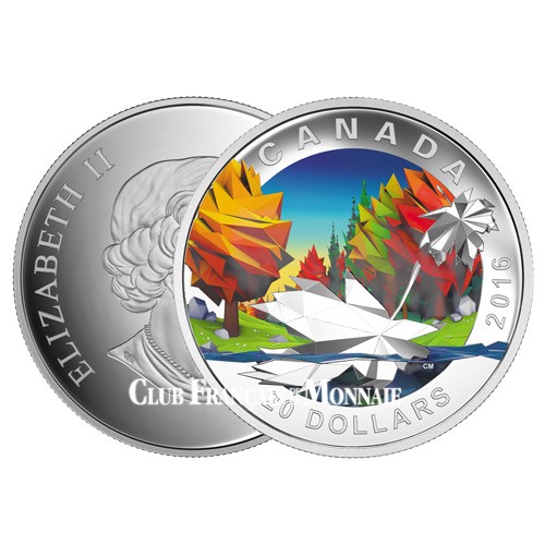 20 Dollars Argent Canada BE 2016 colorisée - Paysage d’automne