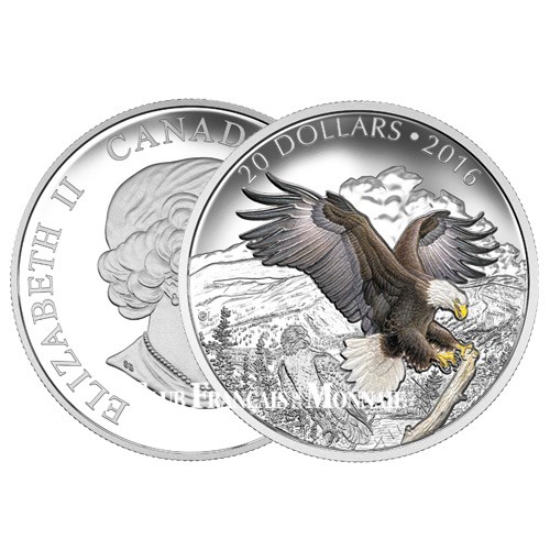 20 Dollars Argent Canada BE 2016 colorisée - L’aigle