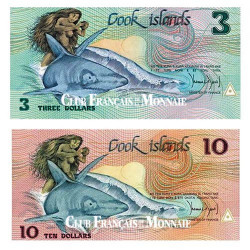 Lot de 2 billets Îles Cook 1987