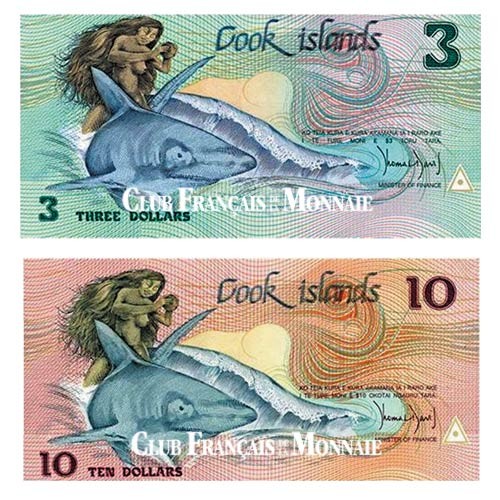 Lot de 2 billets Îles Cook 1987 Lot de 2 billets Îles Cook 1987