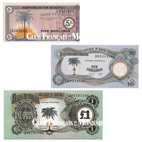 Lot de 3 billets Biafra 1967-1970