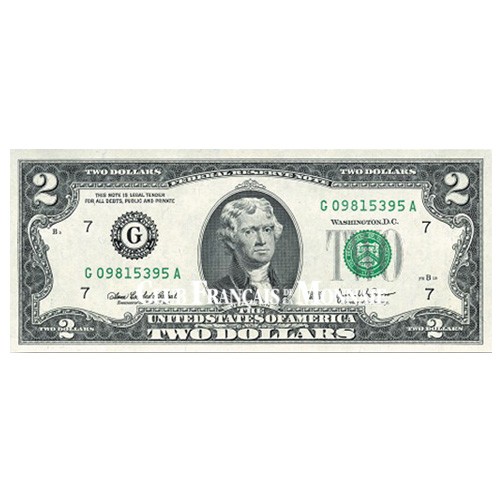 2 Dollars USA 2003 Thomas Jefferson - 3ème Président des USA 2 Dollars USA 2003 Thomas Jefferson - 3ème Président des USA