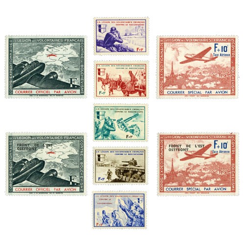 Les 9 timbres de la “Légion des Volontaires Français”